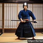 검도 관람 예절 - **Focused Kendoka in Traditional Dojo**
"A male or female Kendo practitioner, mid-twenties, wear...